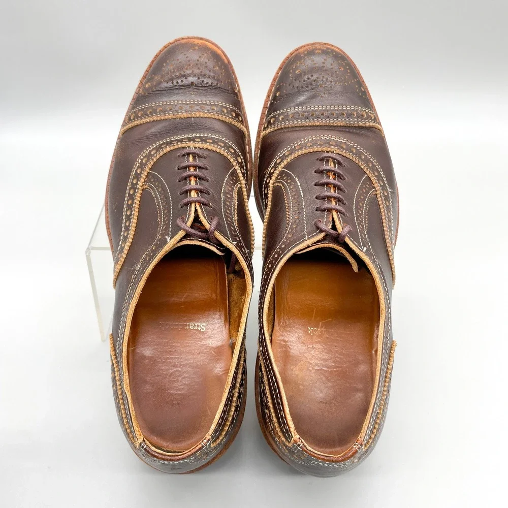 Allen Edmonds Mens 9D Strandmok Brown Leather Cap Toe Brogue Wingtip Oxford Shoe